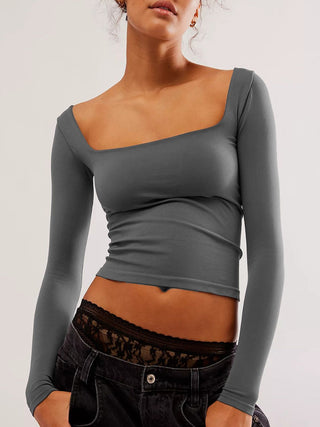 Basic Square Neck Long Sleeve T-Shirt - 1985 the VAULT Boutique