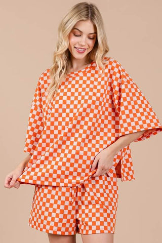 Ces Femme Checkered Round Neck Top and Shorts Set - 1985 the VAULT Boutique