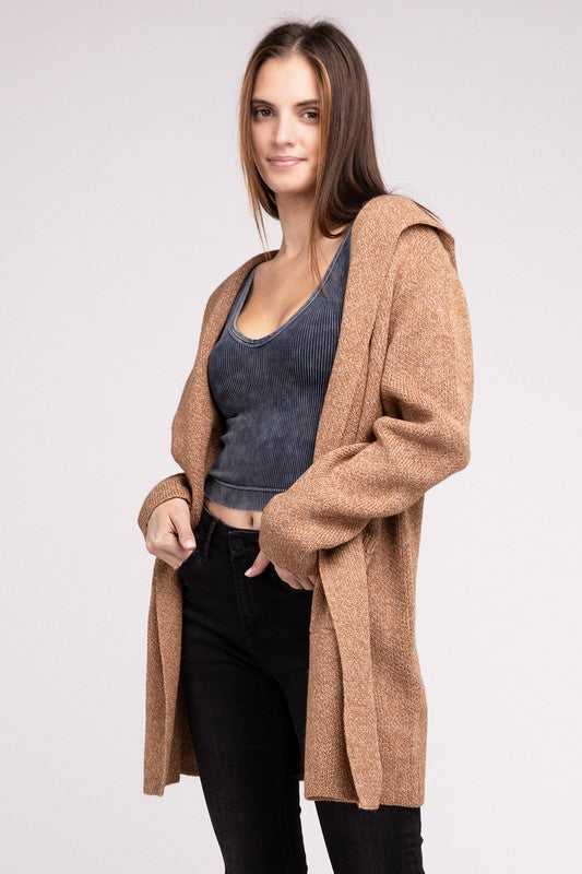 Hooded Open Front Sweater Cardigan - 1985 the VAULT Boutique