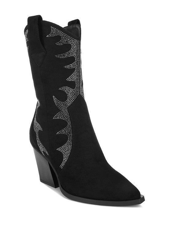 Rambler Rhinestones Embellished Calf Boots - 1985 the VAULT Boutique