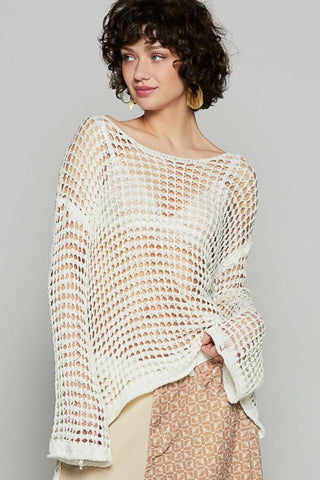 POL Side Slit Openwork Long Sleeve Knit Cover Up - 1985 the VAULT Boutique