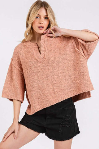 Mittoshop Side Slit Notched Drop Shoulder Sweater - 1985 the VAULT Boutique