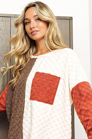 BiBi Color Block Brushed Checker Top - 1985 the VAULT Boutique