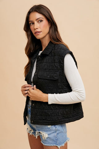 Annie Wear Texture Quilted Snap Down Vest Coat - 1985 the VAULT Boutique