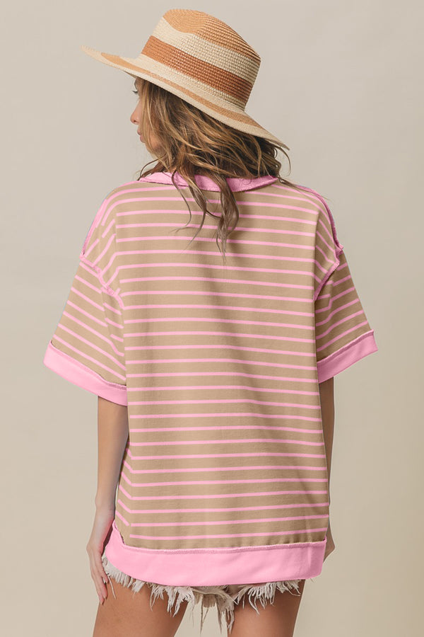 BiBi Exposed Seam Stripe Contrast T-Shirt - 1985 THE VAULT