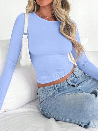 Basic Solid Color Round Neck Long Sleeve T-Shirt - 1985 the VAULT Boutique