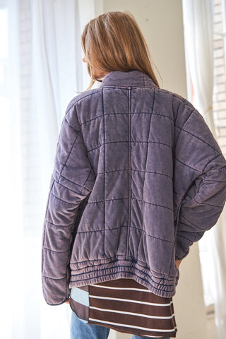 Washed Soft Comfy Quilting Zip Closure Jacket - 1985 the VAULT Boutique