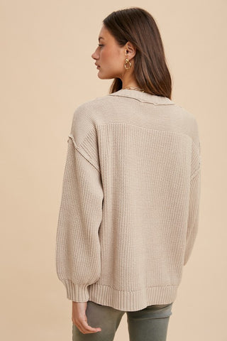 Annie Wear Half Button Ribbed Hem Sweater - 1985 the VAULT Boutique