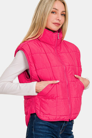 Zenana Zip Up Cropped Puffer Vest with Pockets - 1985 the VAULT Boutique