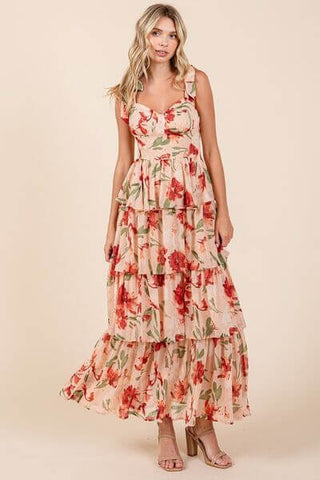 Mittoshop Layered Floral Sweetheart Neck Maxi Dress - 1985 the VAULT Boutique