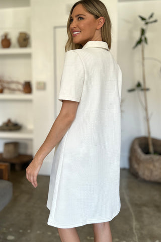 Double Take Full Size Texture Short Sleeve Dress - 1985 the VAULT Boutique