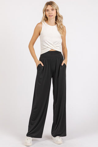 Mittoshop Stretch Banded Waist Wide Leg Pants with Pockets - 1985 the VAULT Boutique