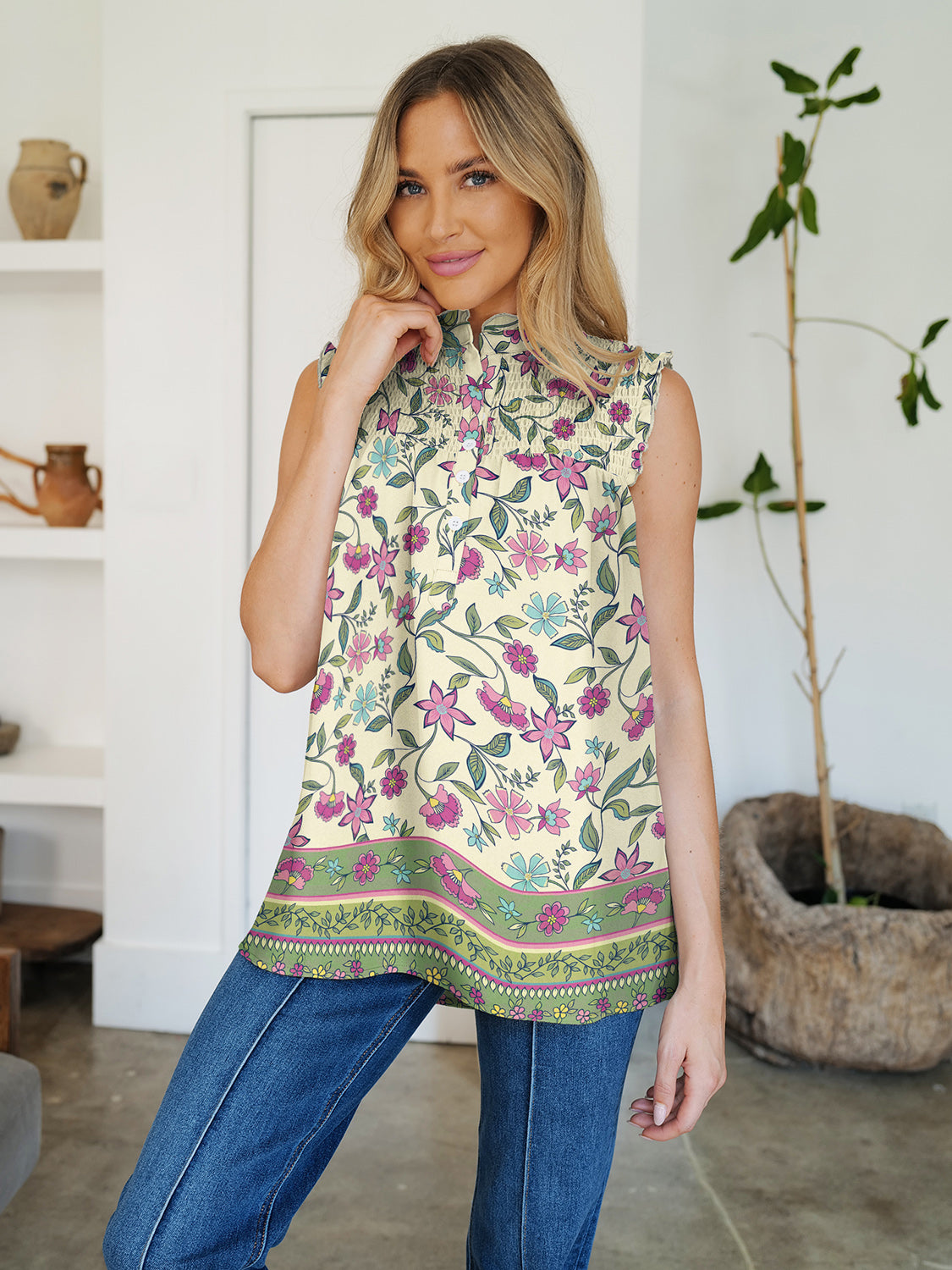 FAM-FAM Frill Printed Mock Neck Top - 1985 the VAULT Boutique