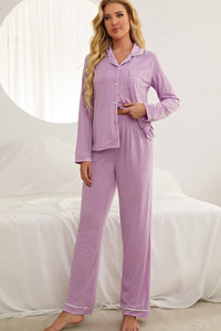 Contrast Piping Button Down Top and Pants Loungewear Set - 1985 the VAULT Boutique