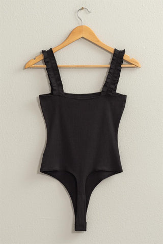 Ribbed Ruffle Strap Bodysuit - 1985 the VAULT Boutique