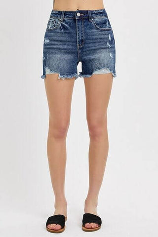 RISEN Distressed Raw Hem Denim Shorts - 1985 the VAULT Boutique