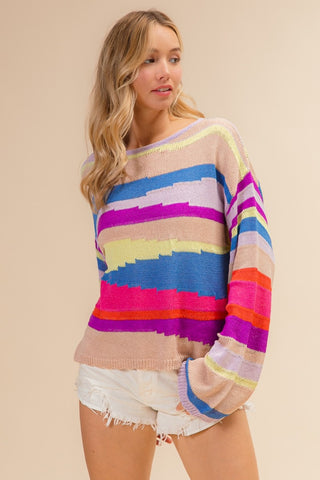 BiBi Multi Color Geometric Stripe Sweater - 1985 the VAULT Boutique