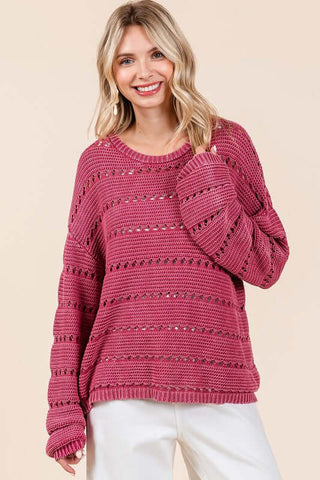 Mittoshop Openwork Round Neck Drop Shoulder Sweater - 1985 the VAULT Boutique