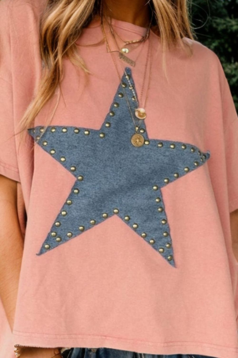 Studded Star Round Neck Short Sleeve T-Shirt - 1985 the VAULT Boutique