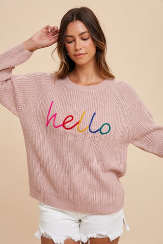 Annie Wear HELLO Embroidered Raglan Sleeve Sweater - 1985 the VAULT Boutique