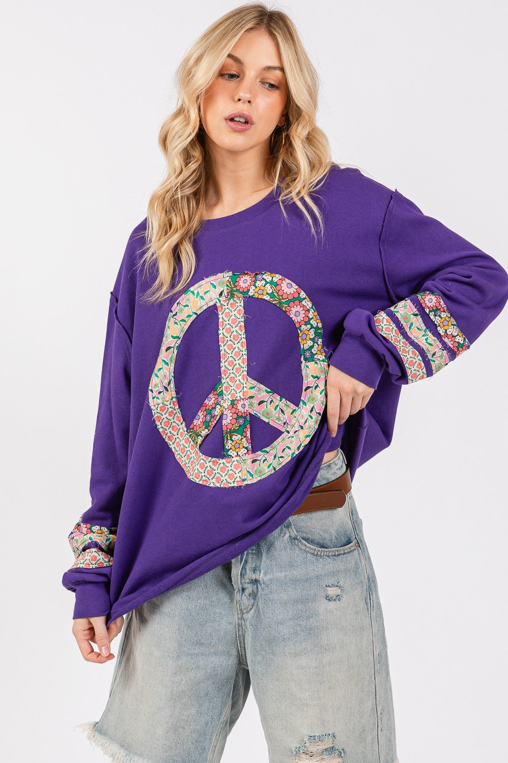 SAGE+FIG Peace Applique Patch Long Sleeve Top - 1985 the VAULT Boutique