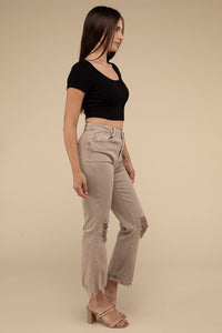 Acid Washed High Waist Distressed Straight Pants - 1985 the VAULT Boutique