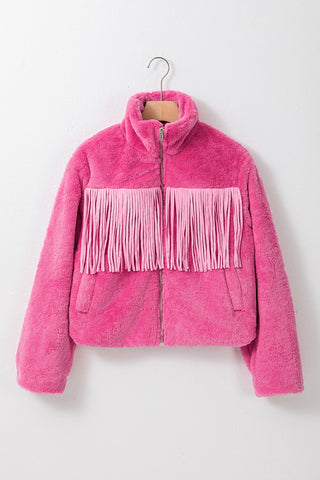 Fringed Zip Up Fleece Jacket - 1985 the VAULT Boutique