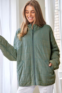 Washed Soft Comfy Quilting Zip Closure Jacket - 1985 the VAULT Boutique