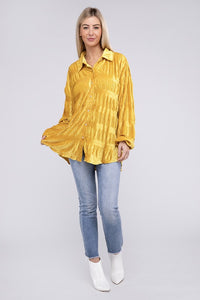 Wrinkle Effect Tiered Shirring Velvet Shirt - 1985 the VAULT Boutique