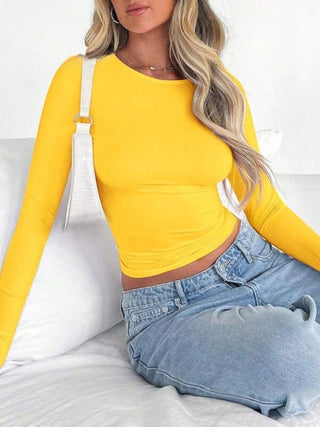 Basic Solid Color Round Neck Long Sleeve T-Shirt - 1985 the VAULT Boutique