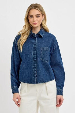 RISEN Button Up Long Sleeve Denim Shacket - 1985 the VAULT Boutique