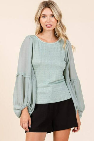 Mittoshop Mixed Media Textured Knit Chiffon Long Sleeve Top - 1985 the VAULT Boutique