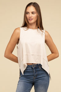 Basic Shark Bite Side Slit Short Sleeveless Top - 1985 the VAULT Boutique