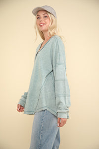 VERY J Washed V-Neck Exposed Seam Knit Top - 1985 the VAULT Boutique