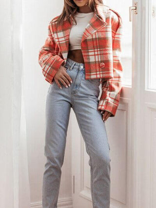 Lapel Collar Plaid Cropped Jacket - 1985 the VAULT Boutique