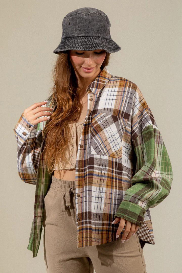 Plaid Collared Neck Long Sleeve Shirt - 1985 the VAULT Boutique