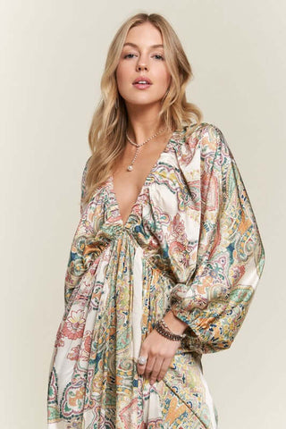 ADORA Printed V-Neck Batwing Sleeve Dress - 1985 the VAULT Boutique