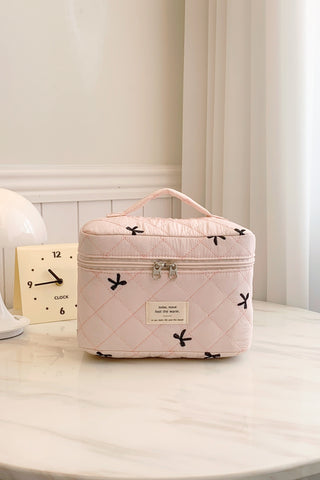 Bow Embroidered Quilted Storage Bag with Zip - 1985 the VAULT Boutique