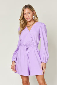 Double Take Full Size Drawstring Long Sleeve Romper - 1985 the VAULT Boutique