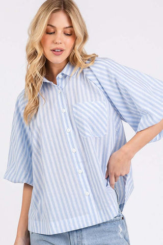 Mittoshop Button Down Striped Puff Sleeve Shirt - 1985 the VAULT Boutique