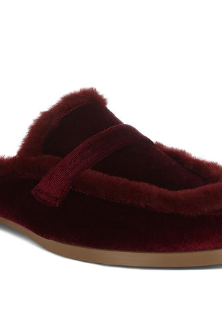 Seyhan Fur Detail Velvet Slip-On Mules - 1985 the VAULT Boutique