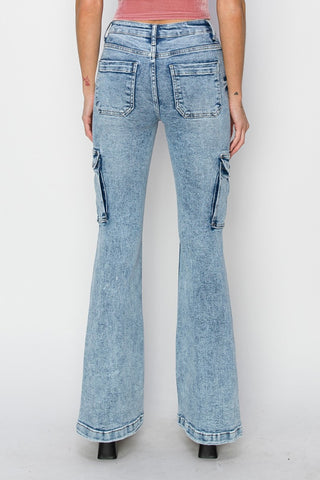 RISEN Full Size High Rise Cargo Flare Jeans - 1985 the VAULT Boutique