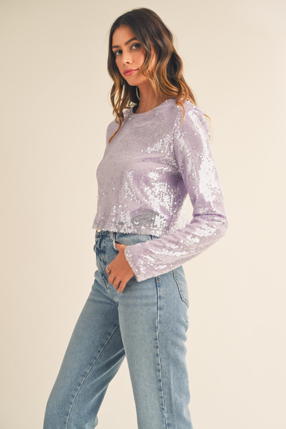 MABLE Shoulder Padded Sequin Crop Top - 1985 THE VAULT