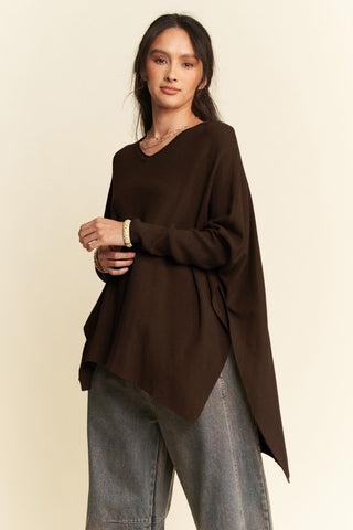 Davi & Dani High-Low Side Slit Batwing Sleeve Top - 1985 the VAULT Boutique