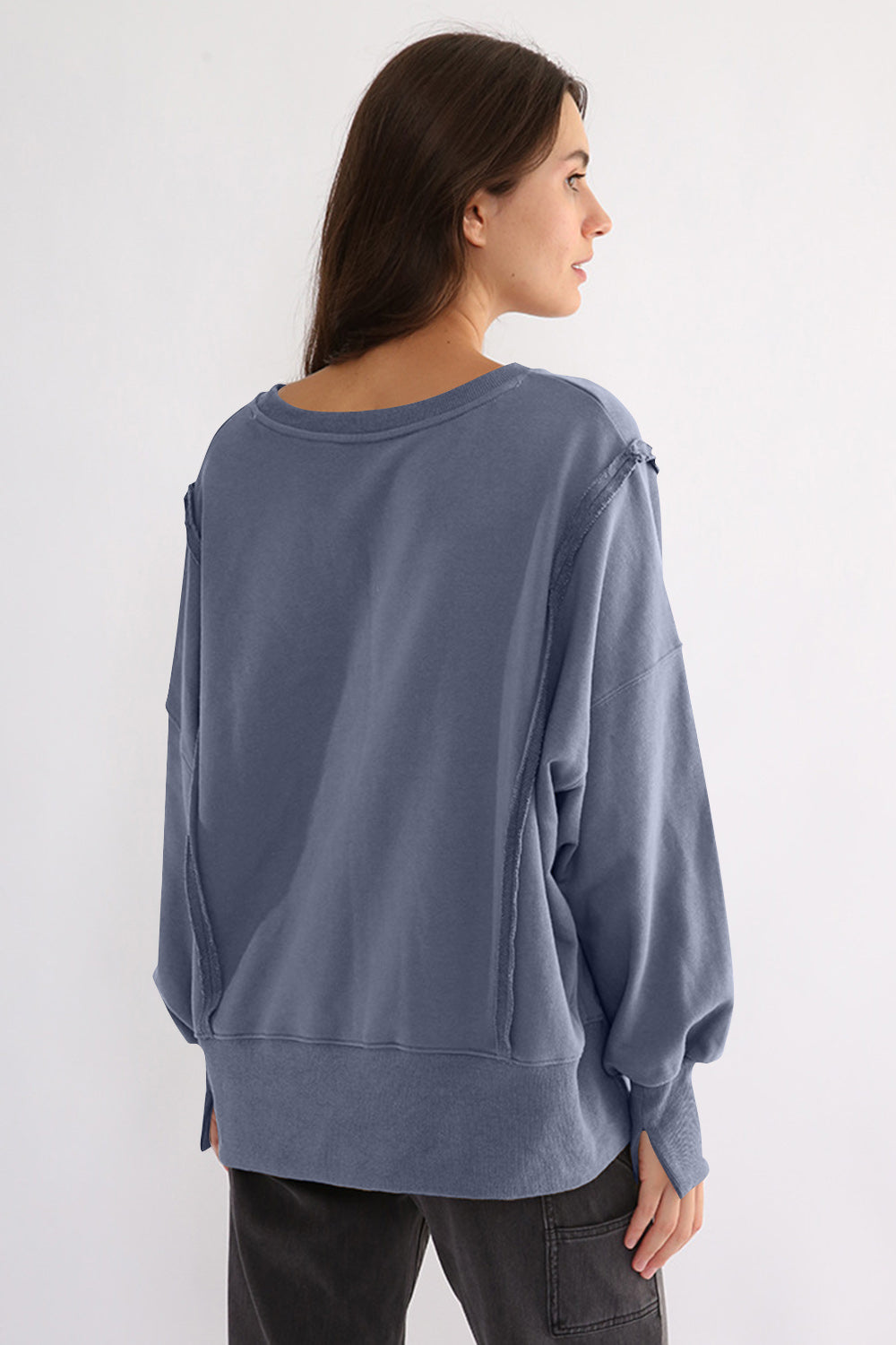 Exposed Seam High-Low Long Sleeve Sweatshirt - 1985 the VAULT Boutique