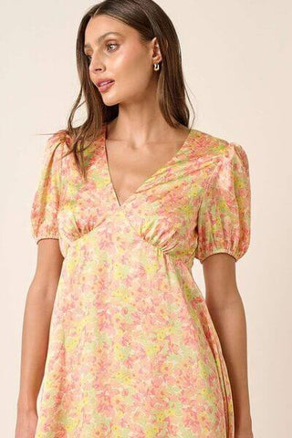 Mittoshop Printed V-Neck Puff Sleeve Mini Dress - 1985 the VAULT Boutique