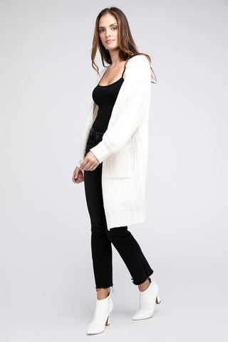 Twist Knitted Open Front Cardigan With Pockets - 1985 the VAULT Boutique