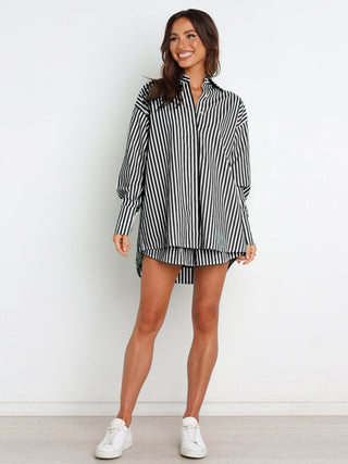 Striped Dropped Shoulder Shirt and Shorts Set - 1985 the VAULT Boutique