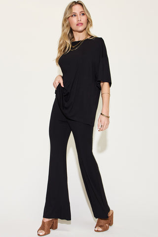 Basic Bae Full Size Bamboo Drop Shoulder T-Shirt and Flare Pants Set - 1985 the VAULT Boutique