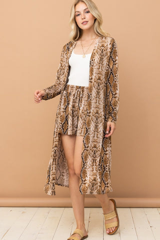 And The Why Snake Print Kimono Open Front Longline Cardigan - 1985 the VAULT Boutique